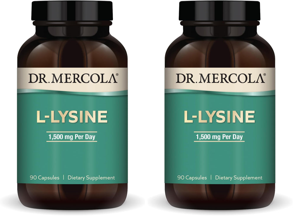 Dr. Mercola L-Lysine 90 capsules bottle – front view (pack of 2)