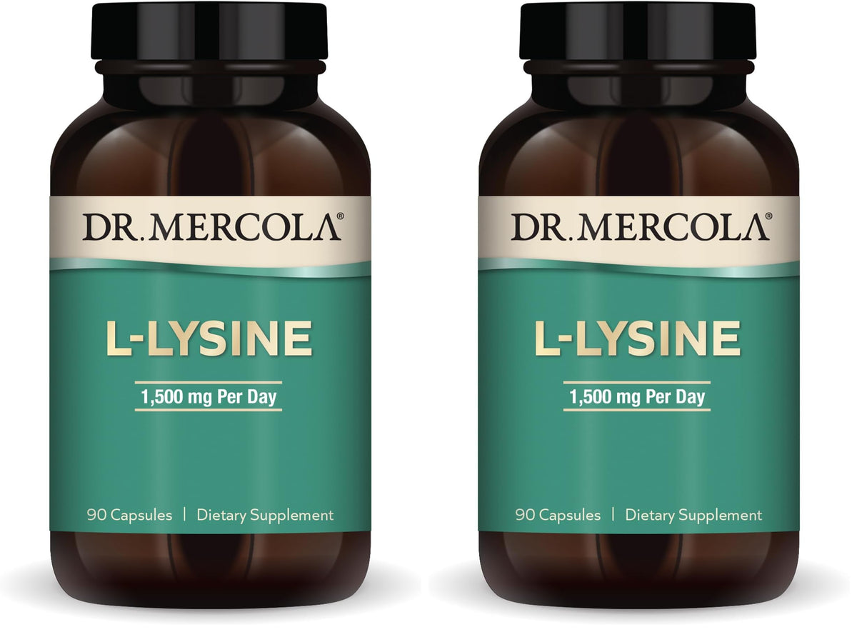 Dr. Mercola L-Lysine 90 capsules bottle – front view (pack of 2)