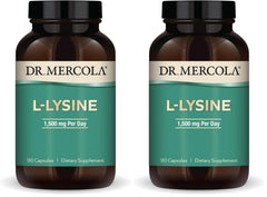 Dr. Mercola L-Lysine 90 capsules bottle – front view (pack of 2)