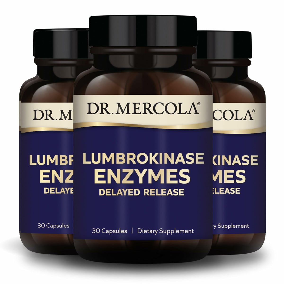 Bottle of Dr. Mercola Lumbrokinase Enzymes with label