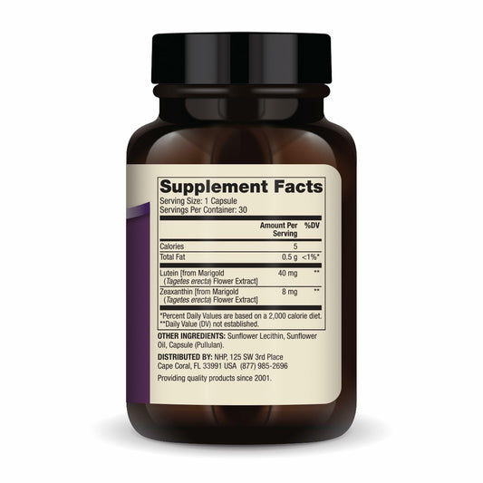 Lutein with Zeaxanthin capsules arranged for display