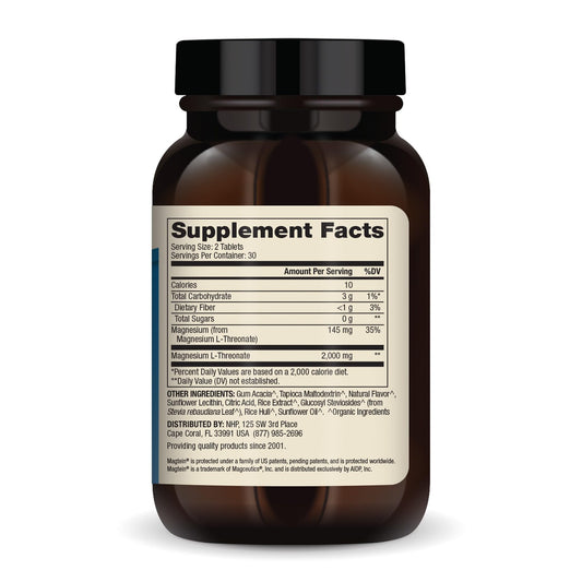Magtein Magnesium L-Threonate 2,000 mg per serving detail on label