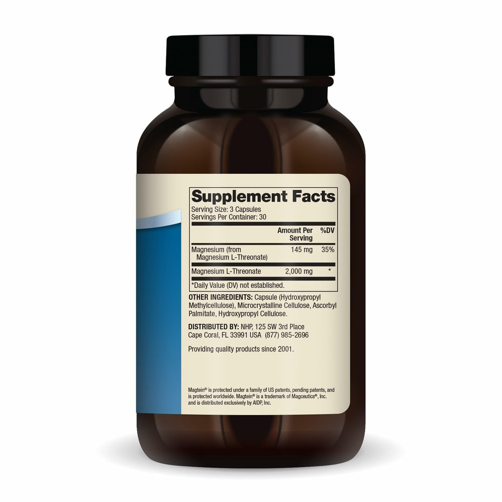 Close-up of Magtein Magnesium L-Threonate on product label