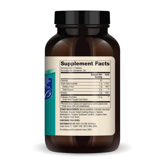 Close-up of Type I marine collagen tablets