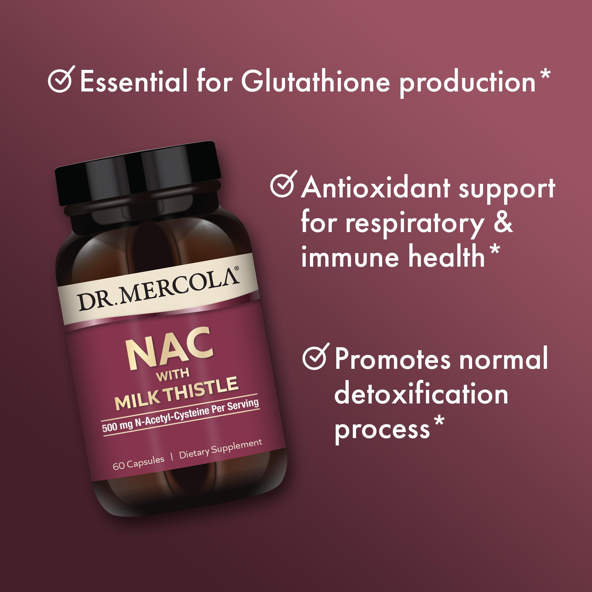 Bottle displaying label with 500 mg NAC per serving