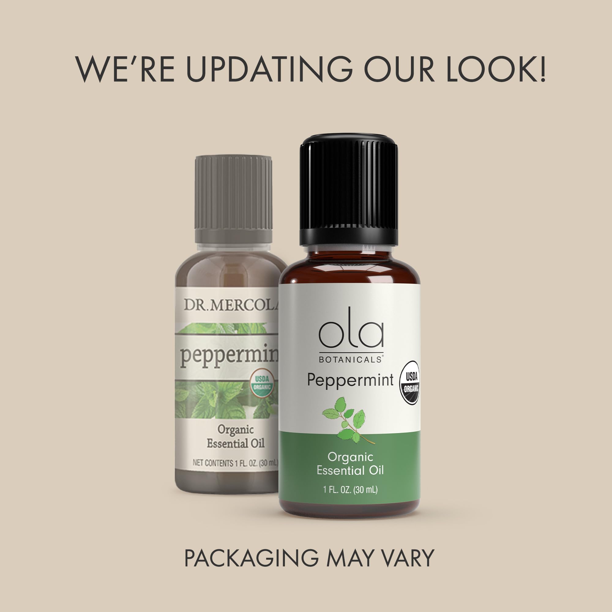 Dr. Mercola Ola Botanicals Peppermint oil steam-distilled from organic leaves for purity.