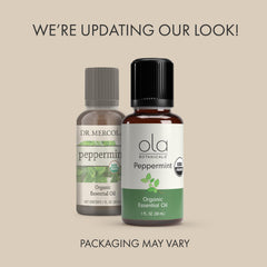 Dr. Mercola Ola Botanicals Peppermint oil steam-distilled from organic leaves for purity.