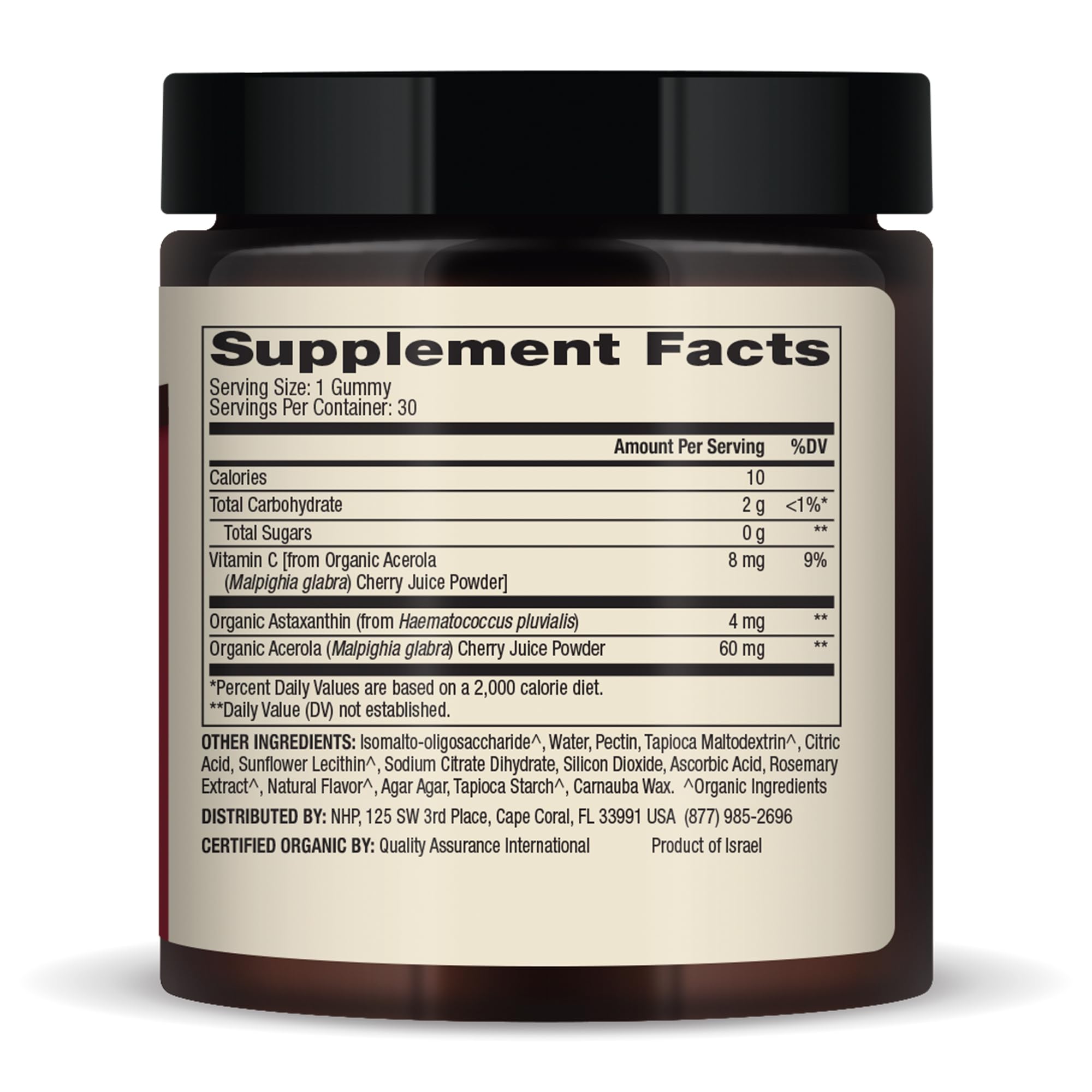 Back nutrition panel of Dr. Mercola Astaxanthin Gummies