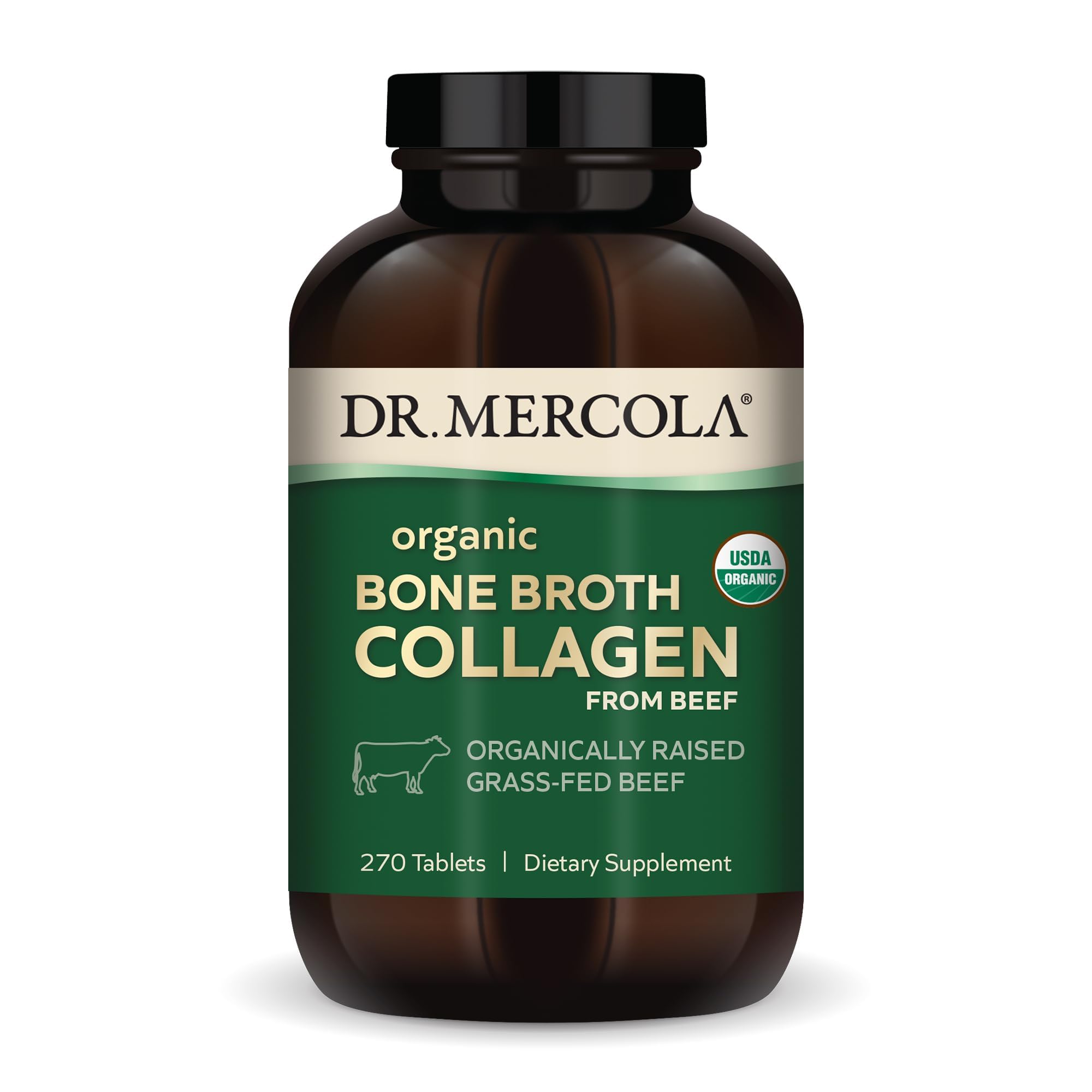 Dr Mercola Organic Bone Broth Collagen bottle on white background