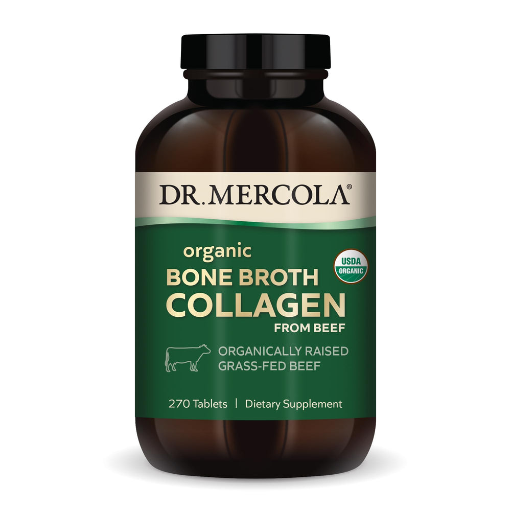 Dr Mercola Organic Bone Broth Collagen bottle on white background