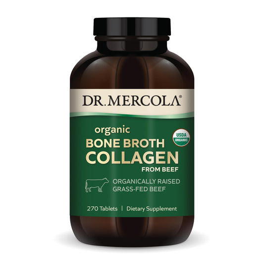 Dr Mercola Organic Bone Broth Collagen bottle on white background