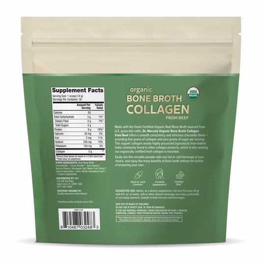 Packaging of Dr. Mercola Organic Bone Broth Collagen Powder