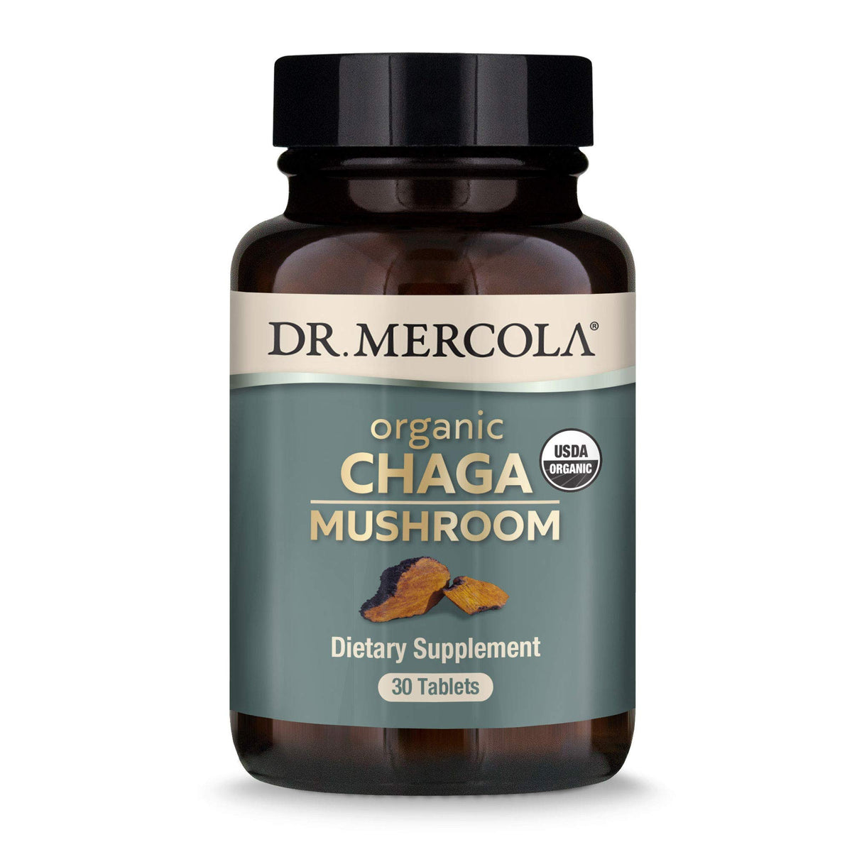 Dr. Mercola Organic Chaga Mushroom bottle with label