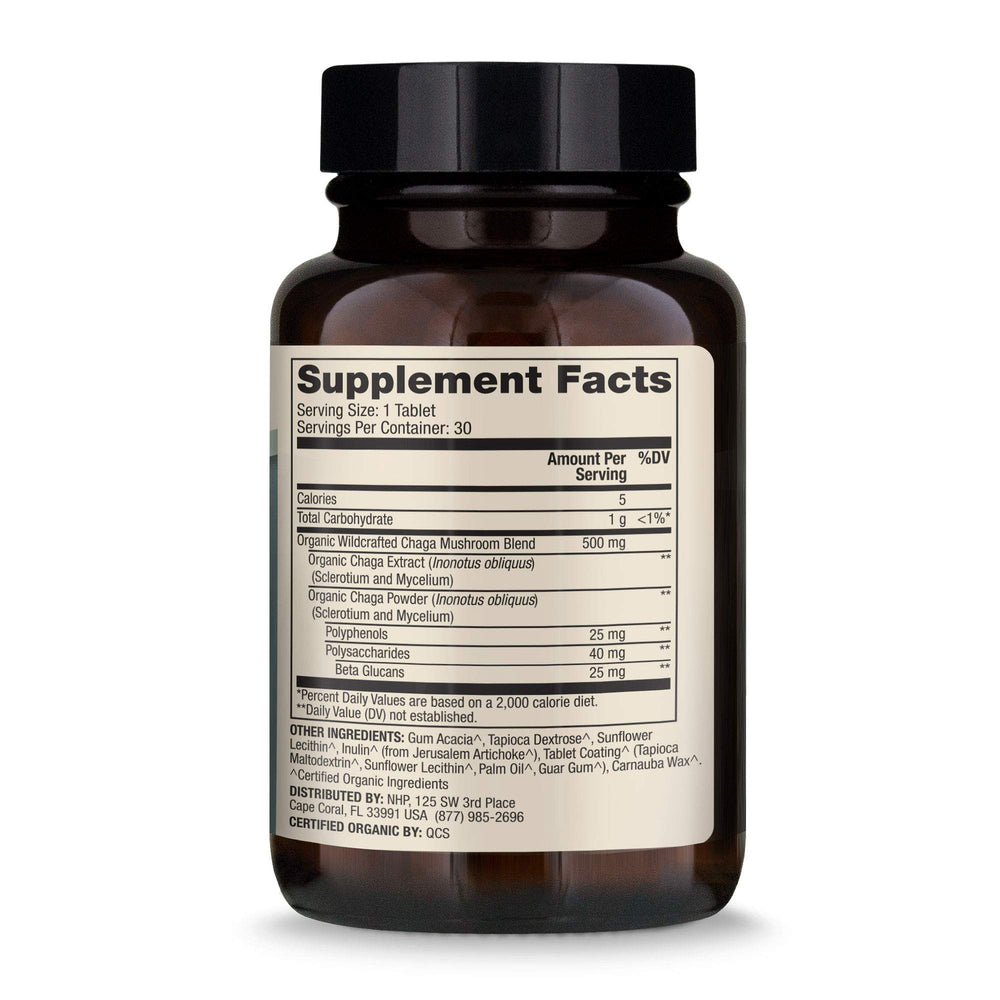 Close-up of Chaga mushroom capsules