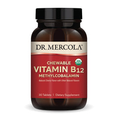 Dr. Mercola Organic Chewable Vitamin B12 bottle with cherry flavor label
