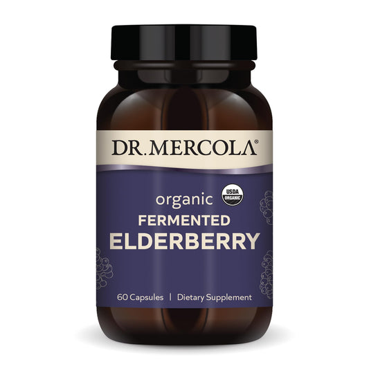 Dr Mercola Organic Fermented Elderberry bottle and label