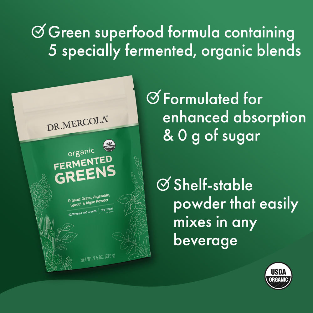 Powdered blend of fermented grasses, vegetables, sprouts, herbs and algae