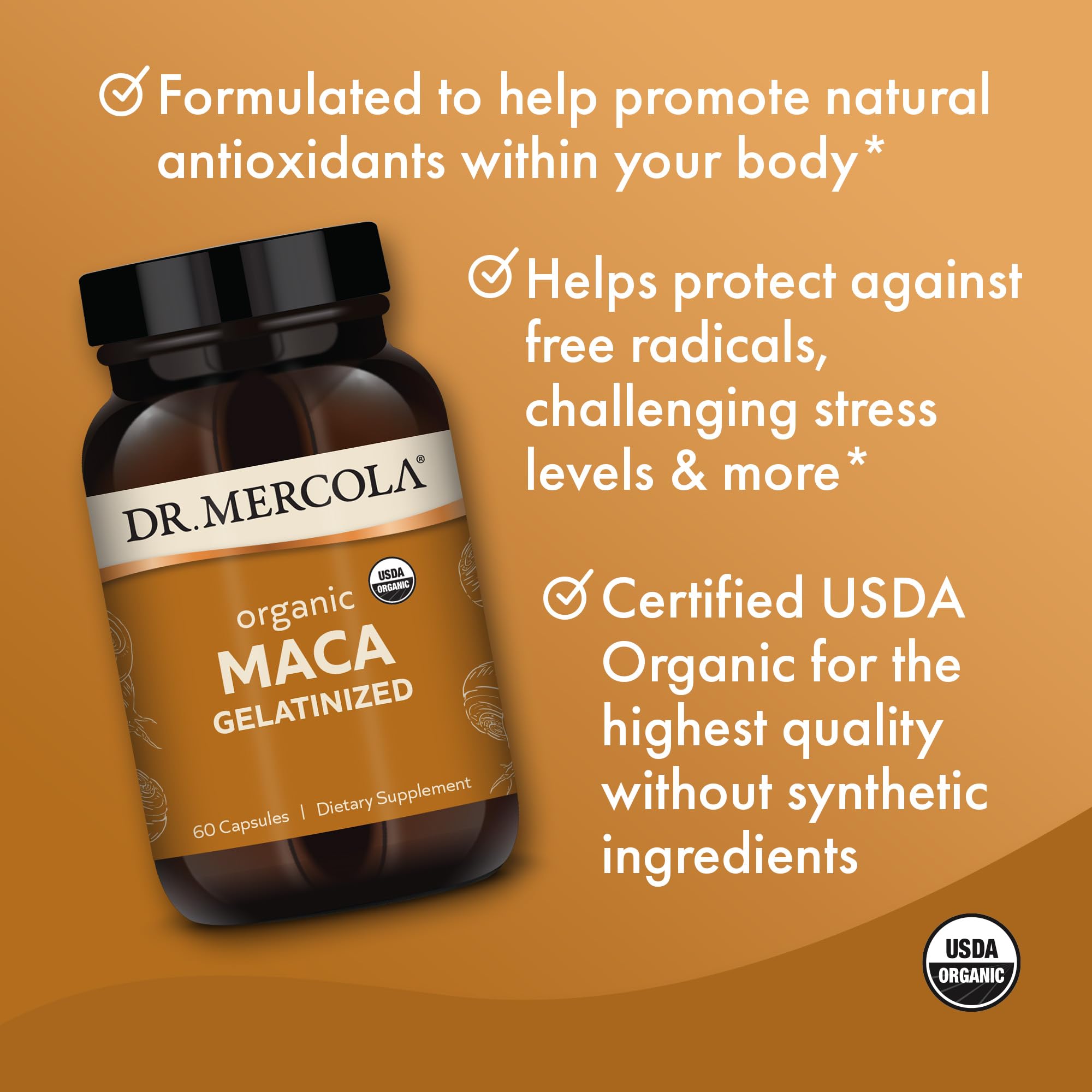 Front view of Dr. Mercola Organic Maca packaging