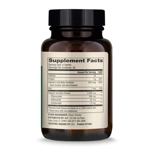 Close-up of spirulina nutrients including amino acids, chlorophyll and GLA