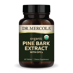 Dr. Mercola Organic Pine Bark Extract bottle displaying 60 tablets front view