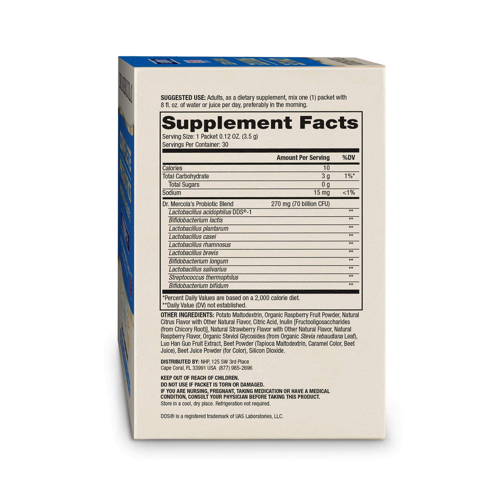 Close-up illustration of 10 probiotic strains and 70 Billion CFU