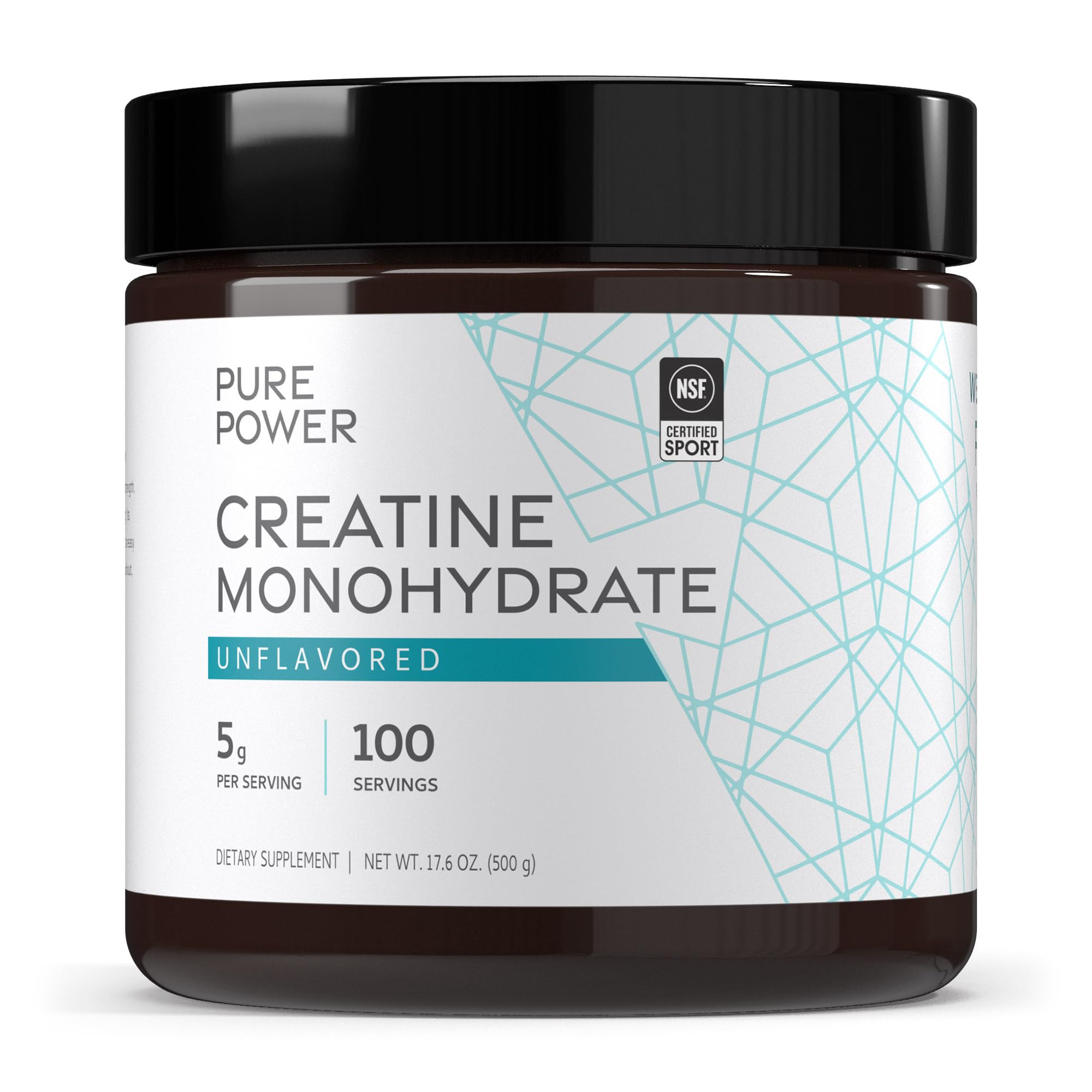 Dr. Mercola Pure Power Creatine Monohydrate bottle ready for strength training.