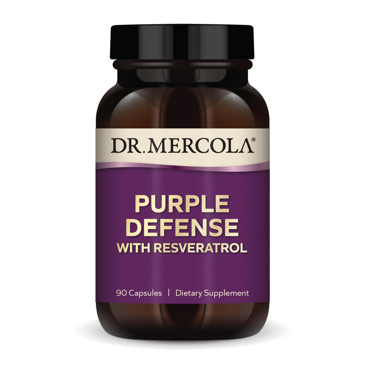 Dr. Mercola Purple Defense bottle label with branding