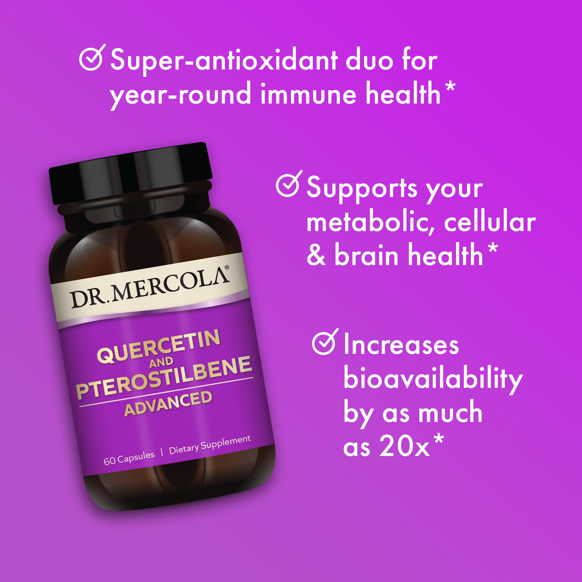 Close-up of capsules in Dr. Mercola Quercetin & Pterostilbene Advanced