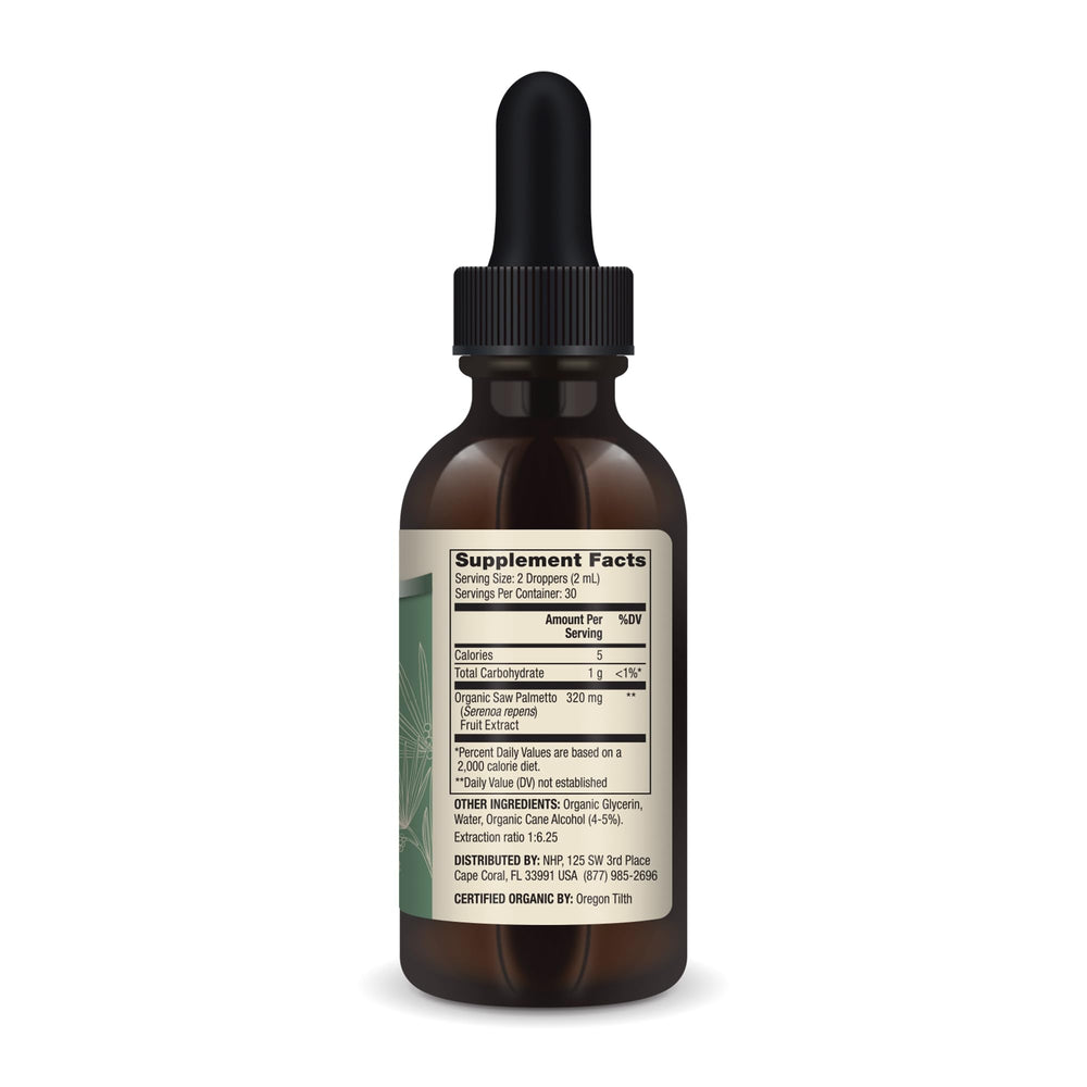 Dropper dispensing liquid from Dr. Mercola Saw Palmetto Liquid Drops