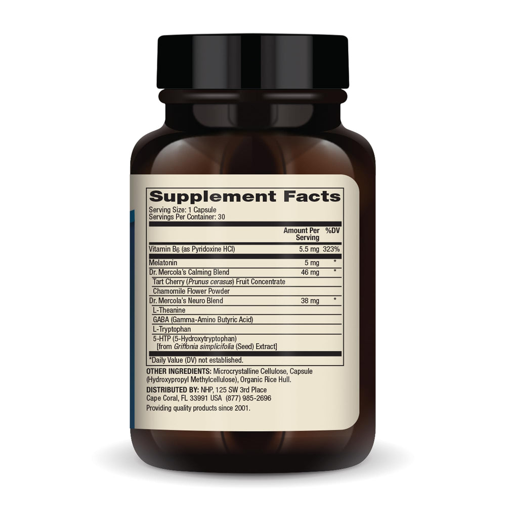 Ingredients include L-Theanine, Tart Cherry and Chamomile for restful sleep