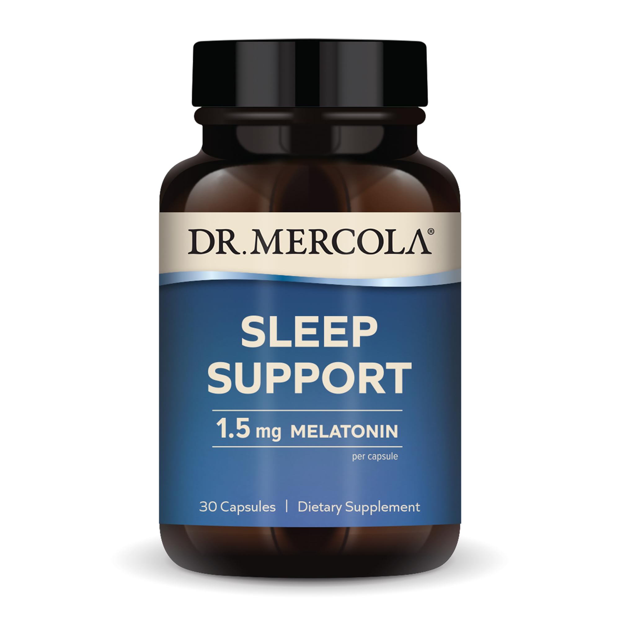 Front view of Dr. Mercola Sleep Support with Melatonin bottle