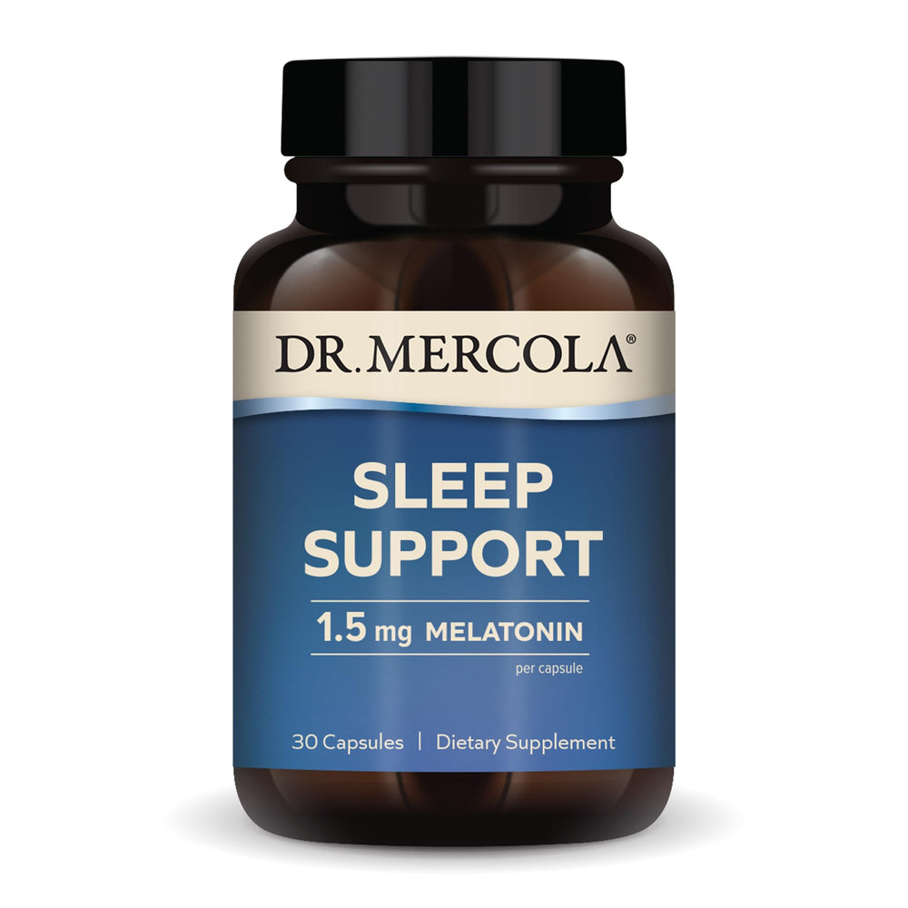 Front view of Dr. Mercola Sleep Support with Melatonin bottle