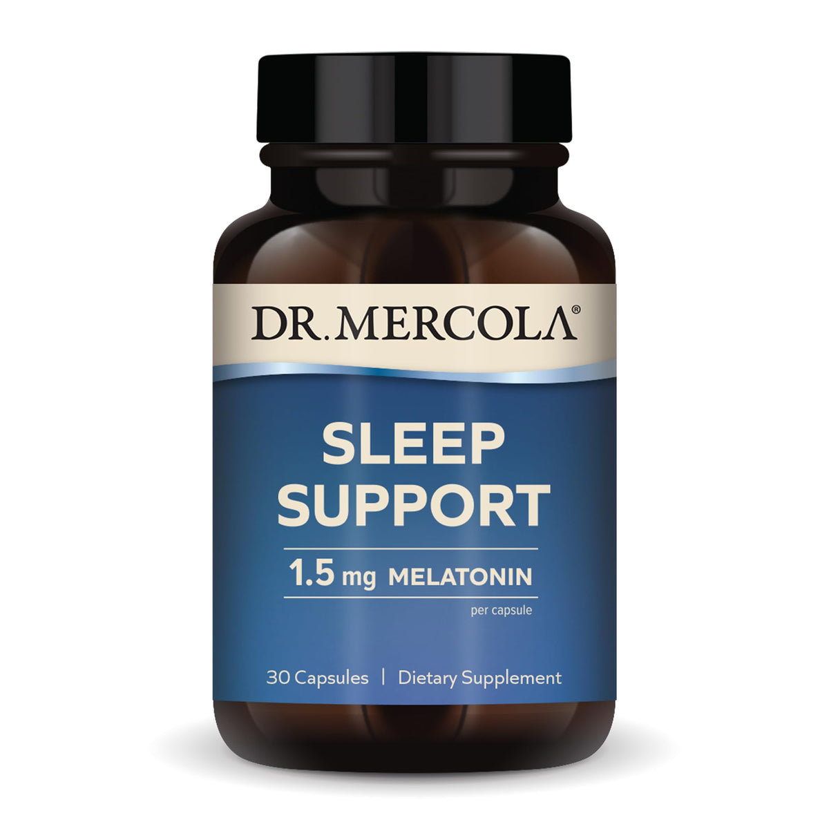 Front view of Dr. Mercola Sleep Support with Melatonin bottle