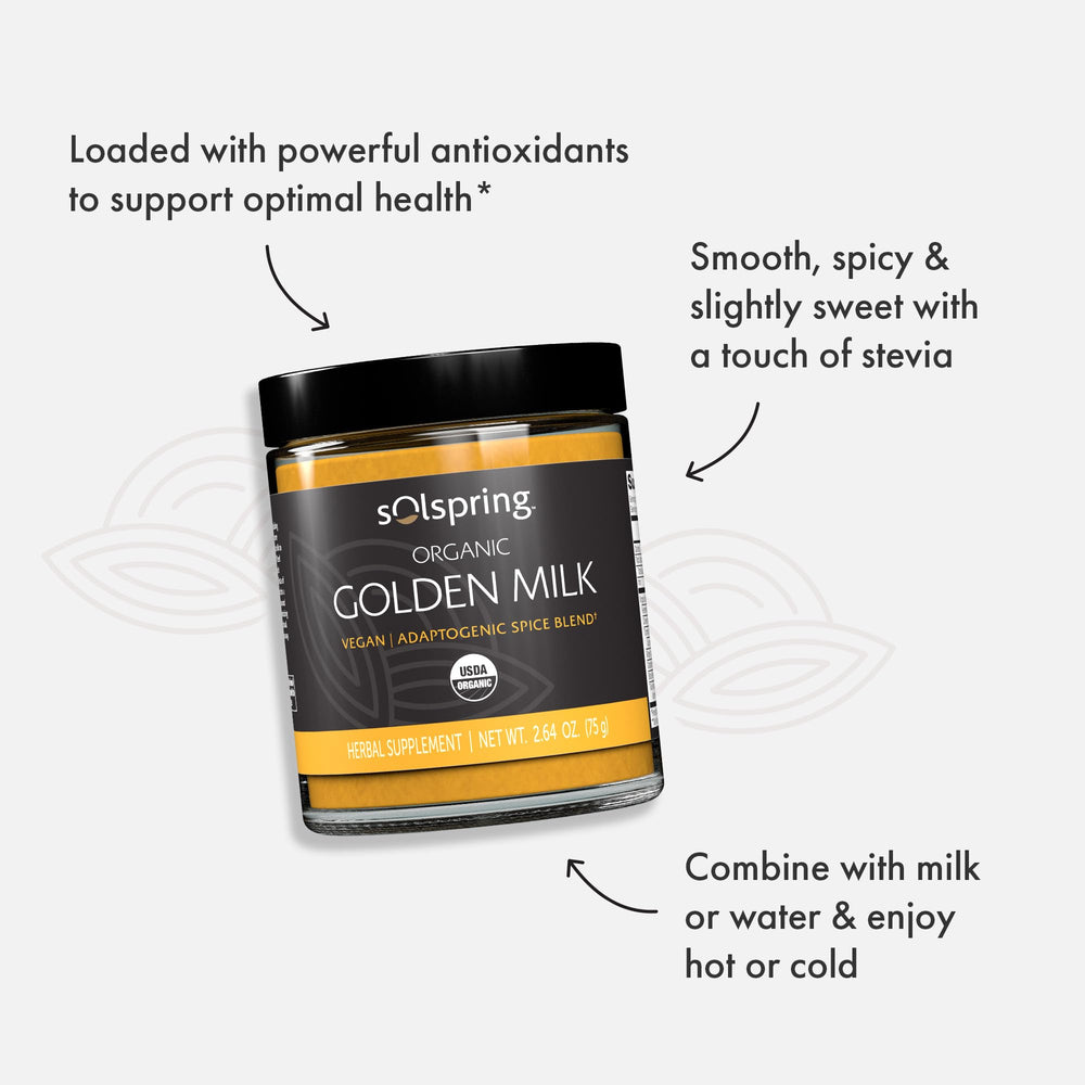 Packaging and branding for Solspring Organic Golden Milk