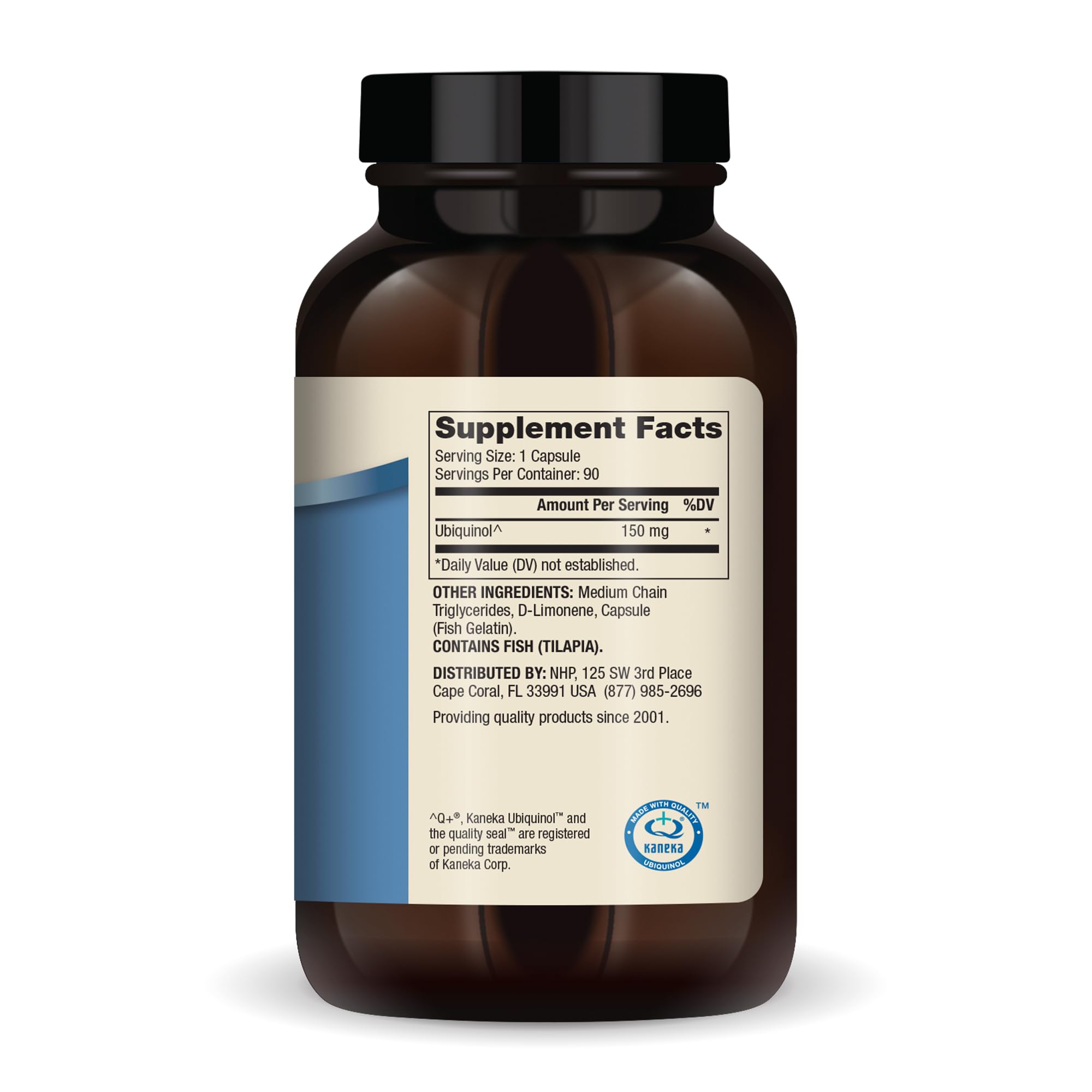 Close-up of Kaneka Ubiquinol 150 mg label
