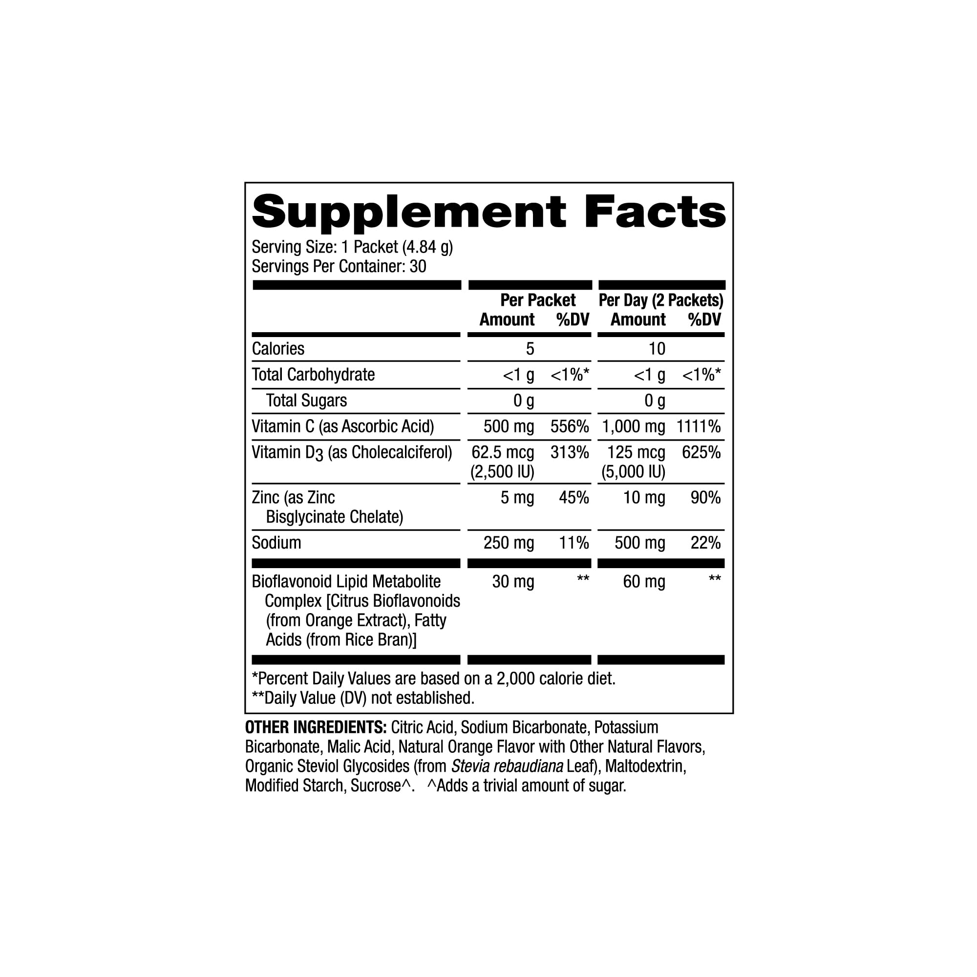 On-the-go, shelf-stable, non-GMO Vitamin C-PAK orange flavor packets