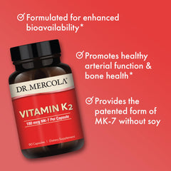 Front-facing view of Dr. Mercola Vitamin K2 bottle