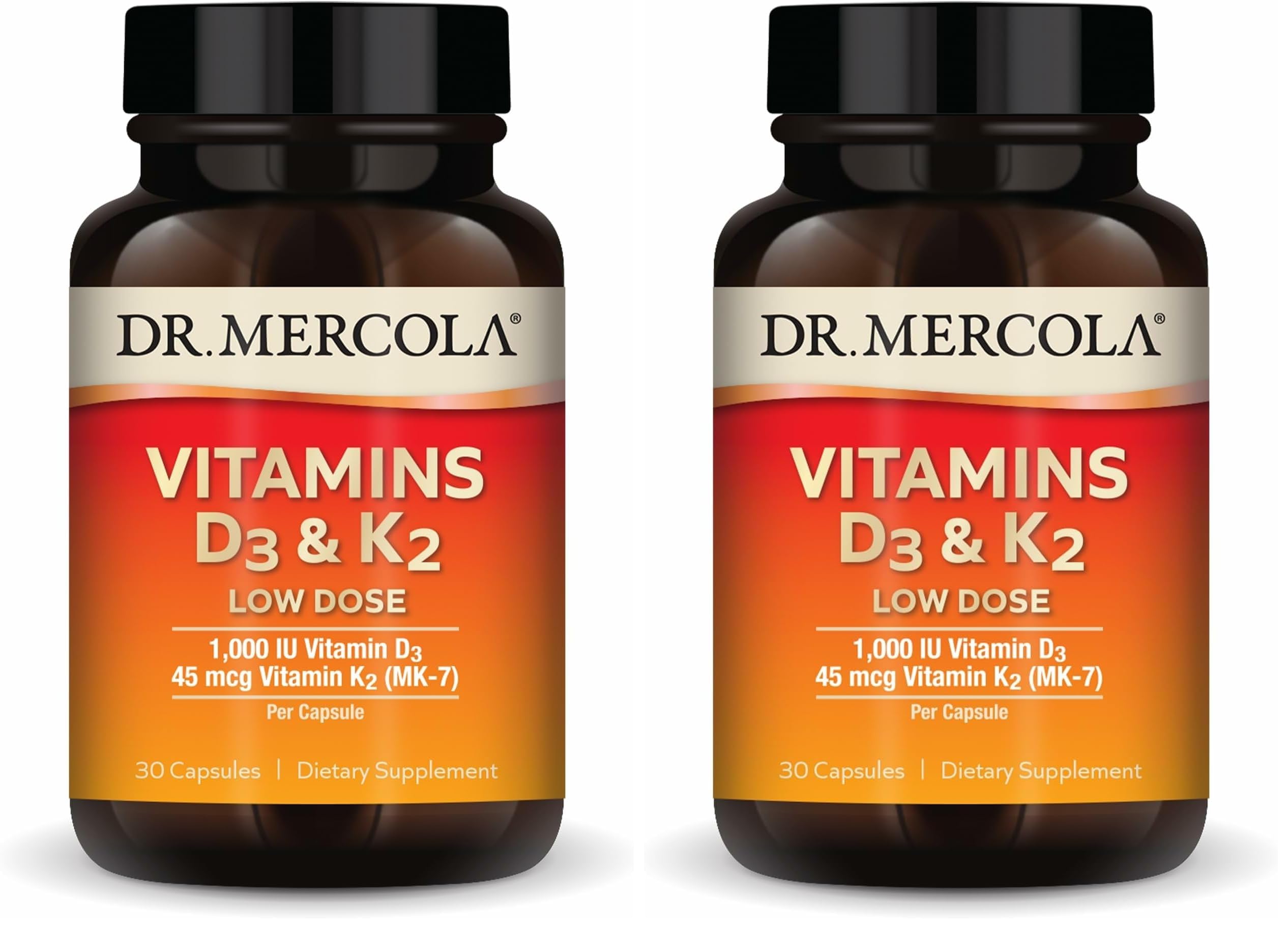 Dr. Mercola Vitamins D3 & K2 Low Dose bottle and packaging