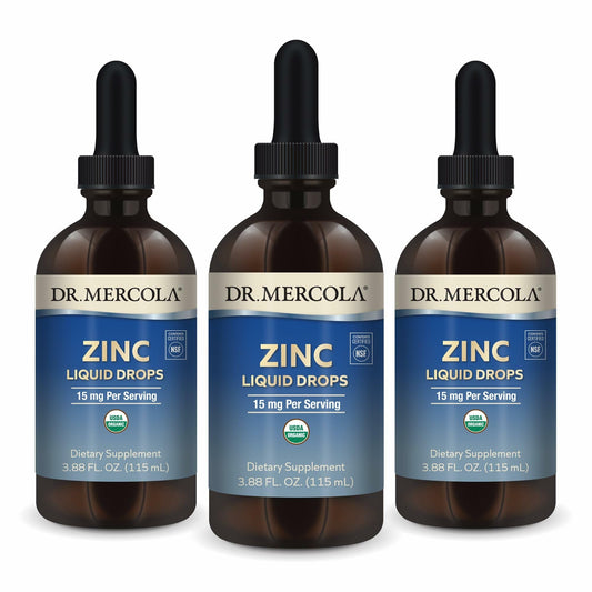 Dr. Mercola Zinc Liquid Drops three-pack front view