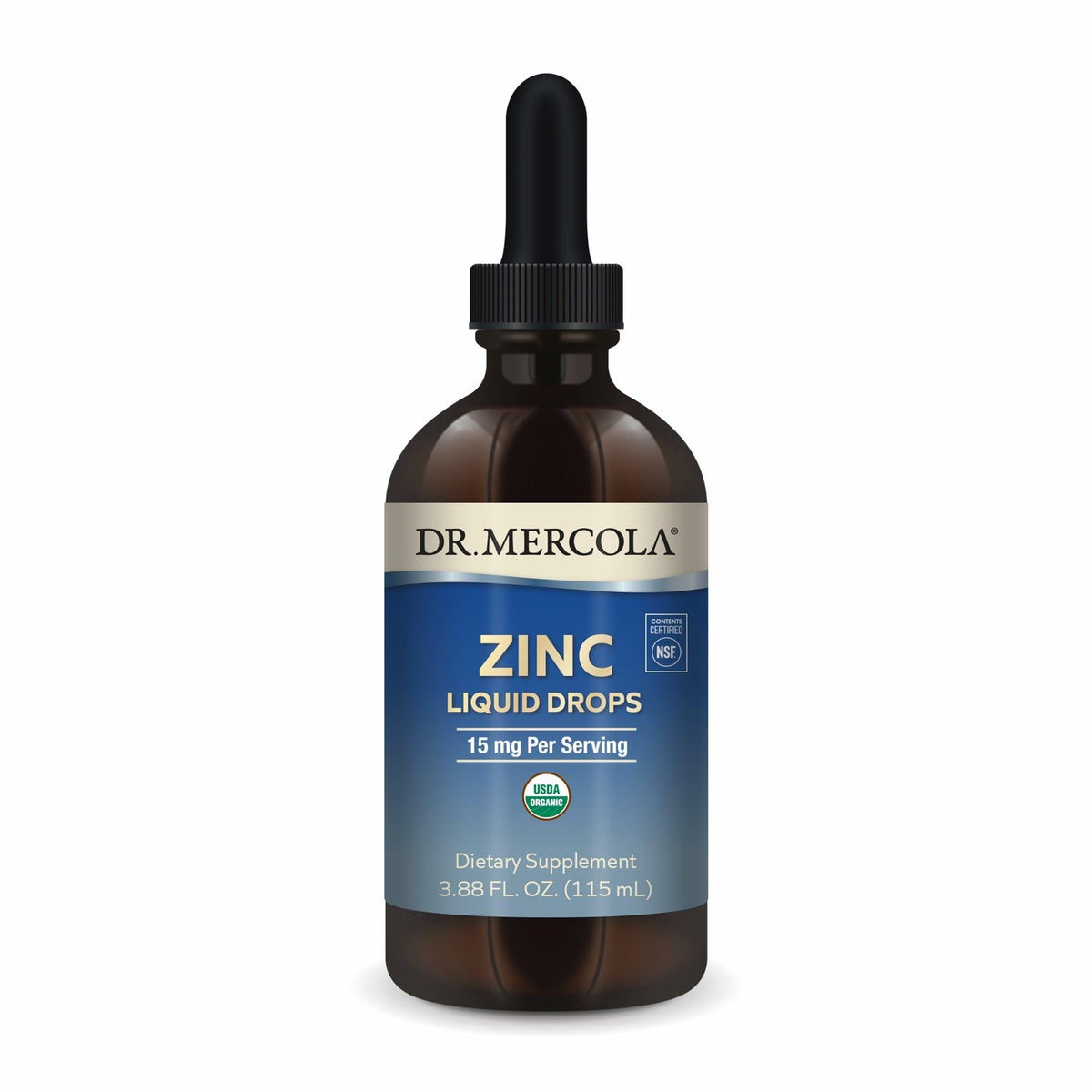 Dr. Mercola Zinc Liquid Drops bottle on white background