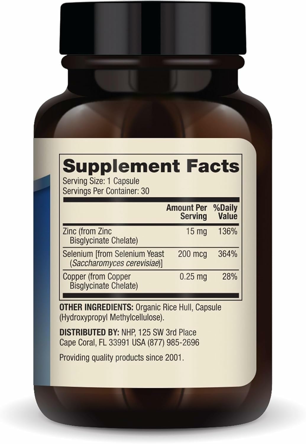 Dr Mercola Zinc Plus Selenium bottle back label with supplement facts