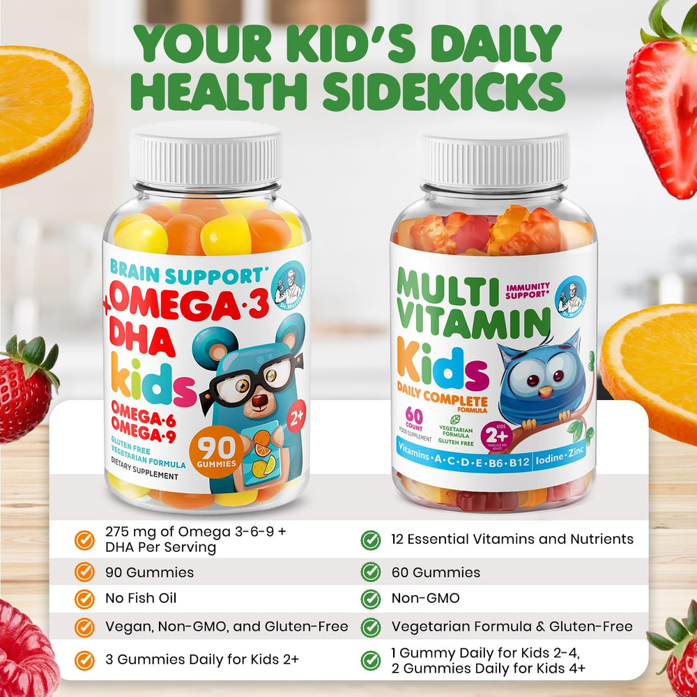 Omega-3 gummies and kids multivitamin bundle front display