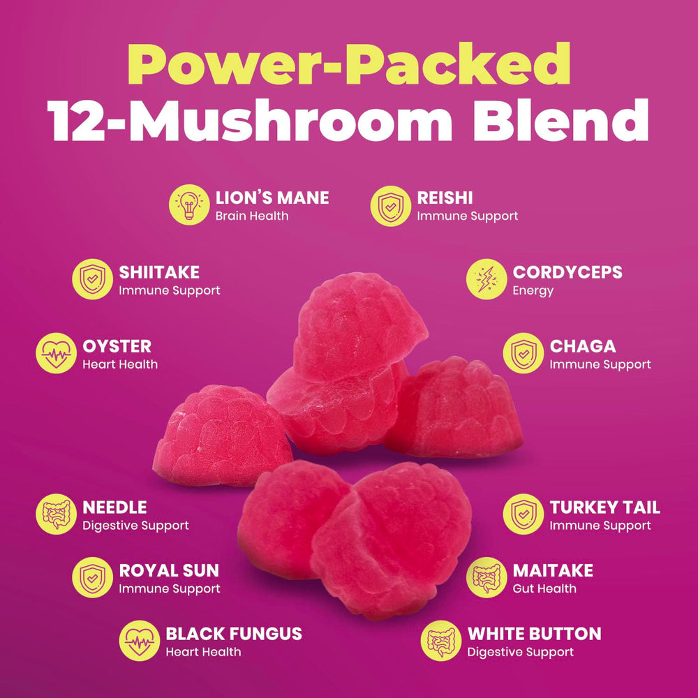 Illustration of 12-mushroom blend on packaging
