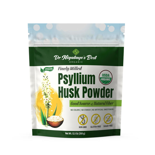 Front view of Dr. Nigalaye's Organic Psyllium Husk Powder, 12.5 oz