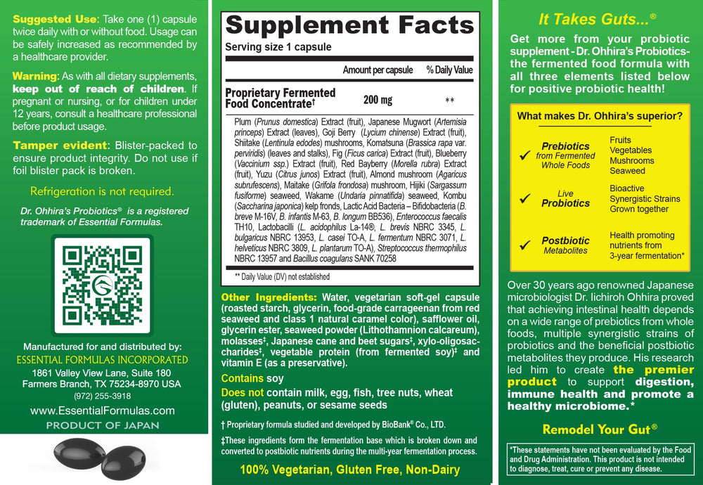 Dr. Ohhira's Original capsules close-up, easy-to-swallow vegetarian soft gels.