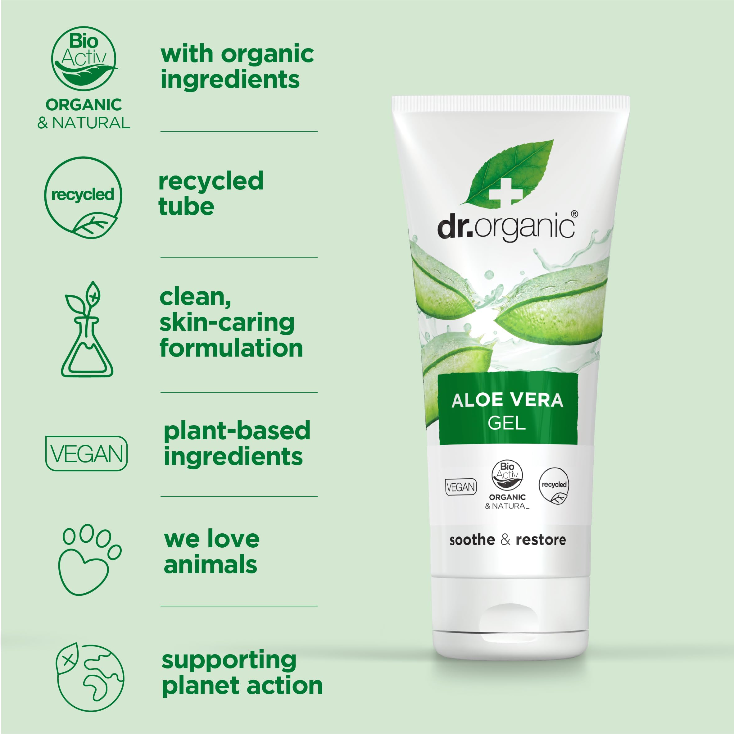 Packaging label detail on Dr Organic Aloe Vera Gel 200ml