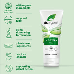 Packaging label detail on Dr Organic Aloe Vera Gel 200ml