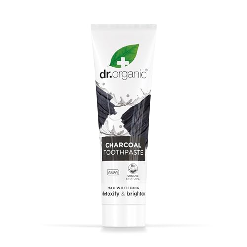 Dr Organic charcoal toothpaste tube with cap - angled shot