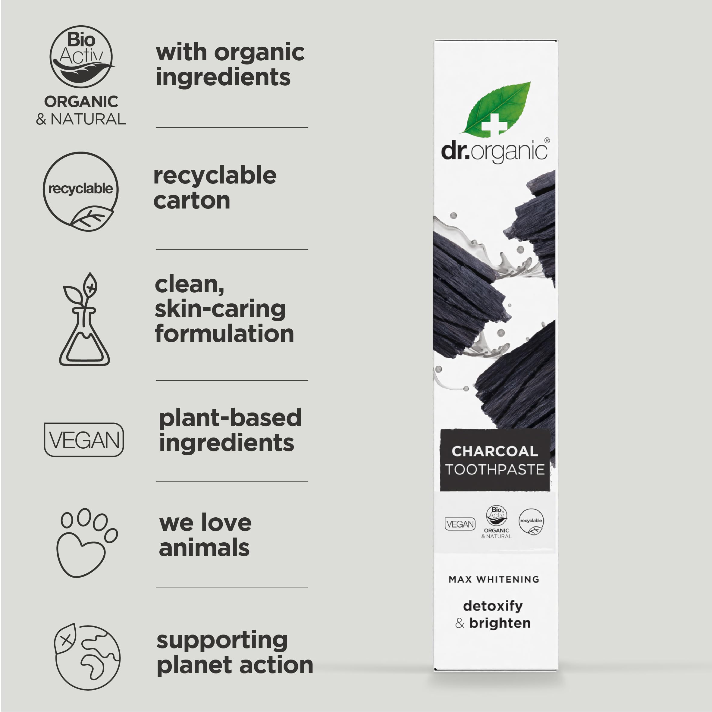 Side view of toothpaste tube showing branding