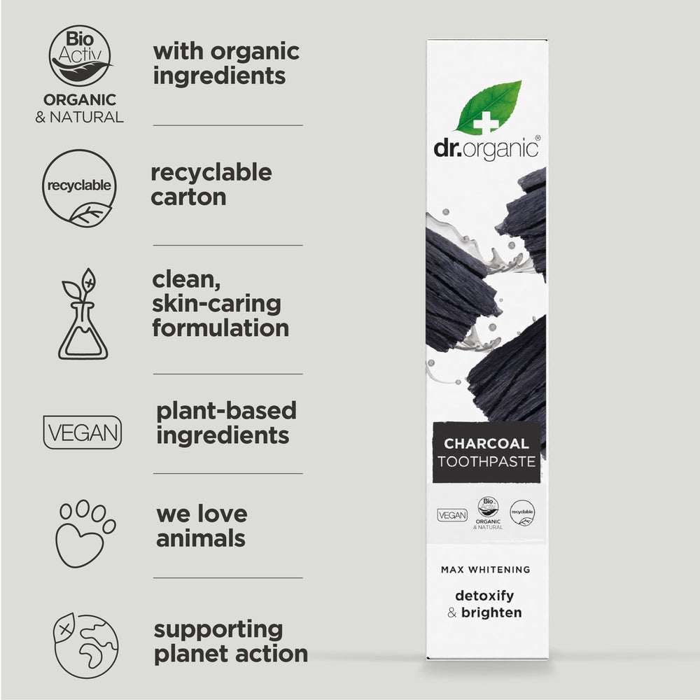 Side view of toothpaste tube showing branding